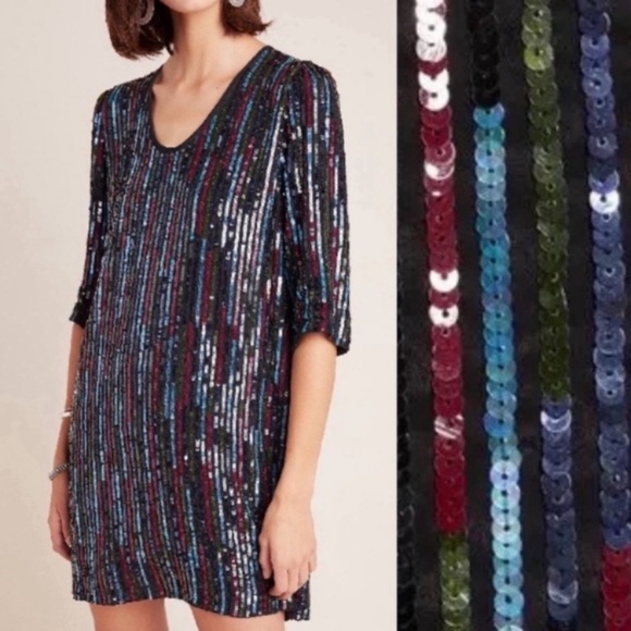 Anthropologie Dress Womens XS Velvet Graham & Spencer Elisa Retro Sequin Striped - Picture 1 of 7